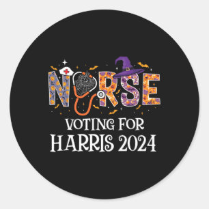 Political Halloween Spooky Nurse Voting For Harris Classic Round Sticker