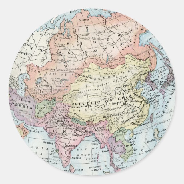 Political Map of Asia (1916) Classic Round Sticker (Front)