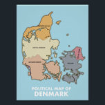 Political map of Denmark Poster<br><div class="desc">Political map of Denmark in a beautiful hand drawn style.</div>