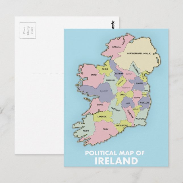 Political Map Of Ireland. Postcard (Front/Back)