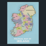 Political Map Of Ireland. Poster<br><div class="desc">Detailed vintage style Political Map Of Ireland.</div>