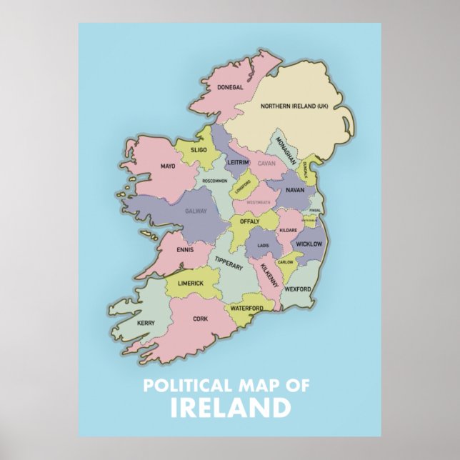 Political Map Of Ireland. Poster (Front)