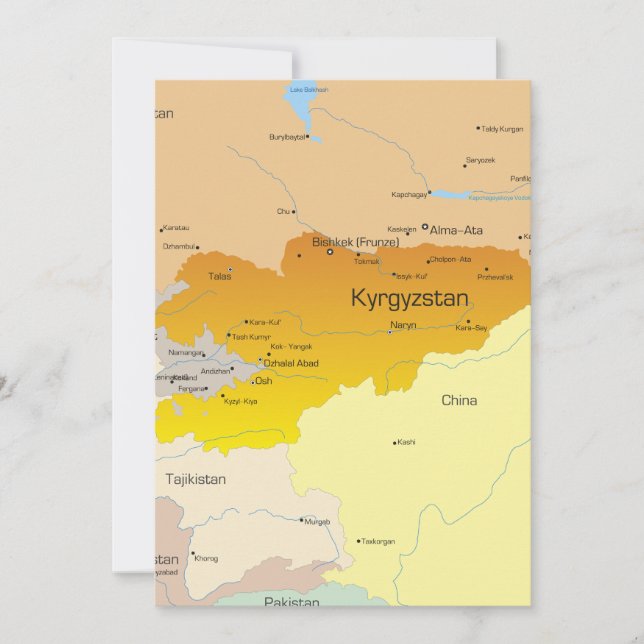 Political Map of Kyrgyzstan and Central Asia Invitation (Front)