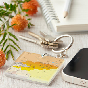 Political Map of Kyrgyzstan and Central Asia Key Ring