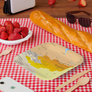 Political Map of Kyrgyzstan and Central Asia Paper Plate