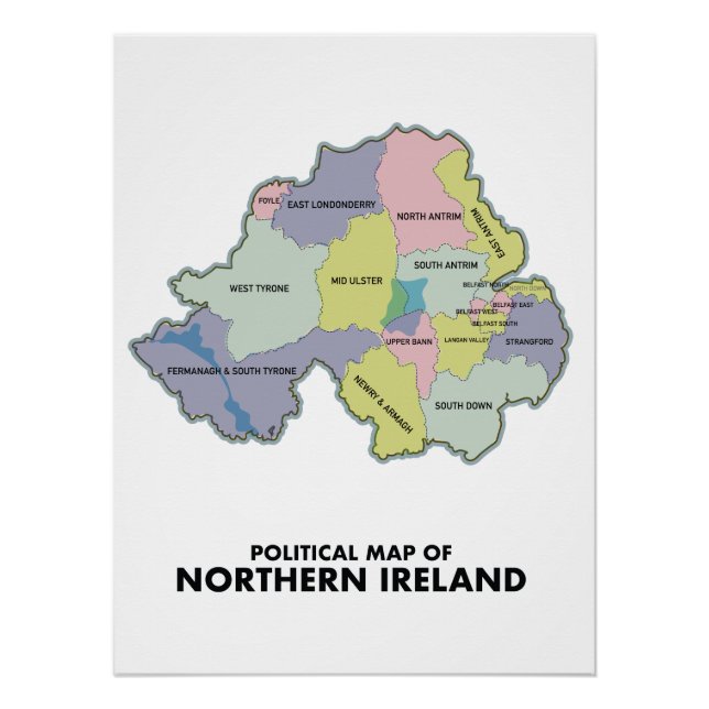 Political Map Of Northern Ireland. Poster (Front)
