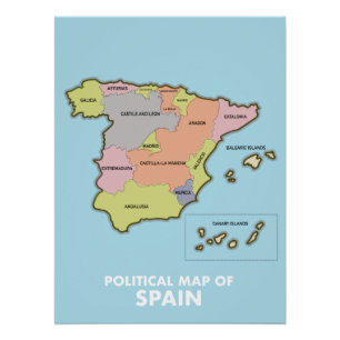 Political map of Spain. Poster