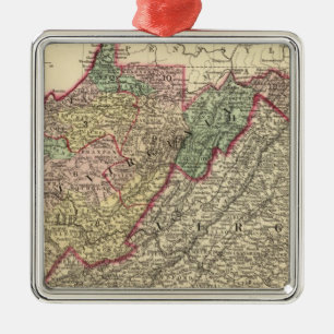 Political Map of West Virginia Metal Ornament