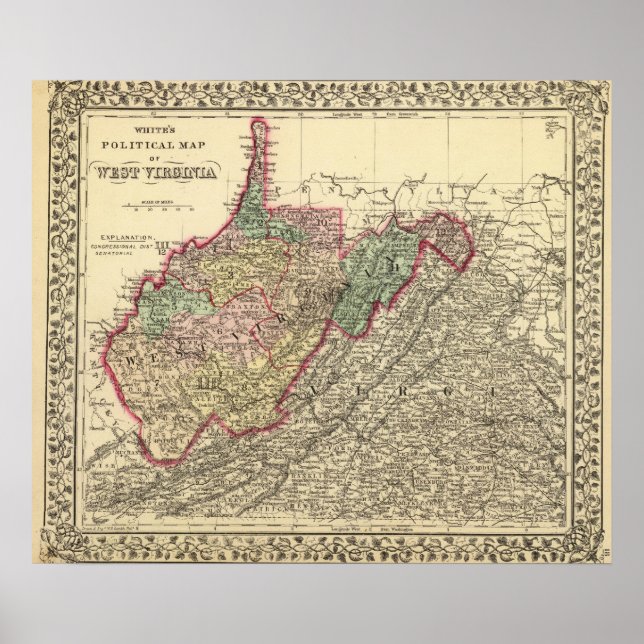 Political Map of West Virginia Poster (Front)