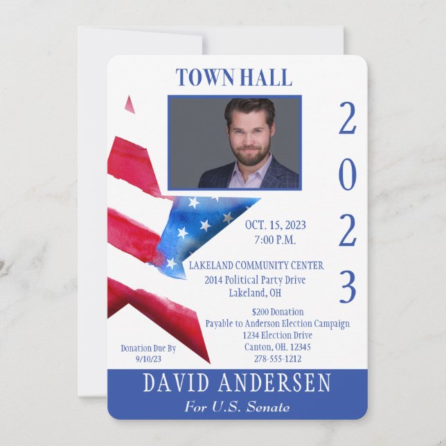 Political Town Hall Fundraiser Invitation W/Photo (Front)