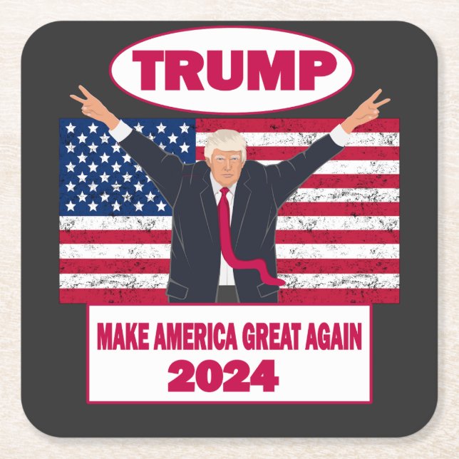 Political Trump 2024 American Flag Election Square Paper Coaster (Front)