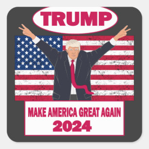 Political Trump 2024 American Flag Election Square Sticker