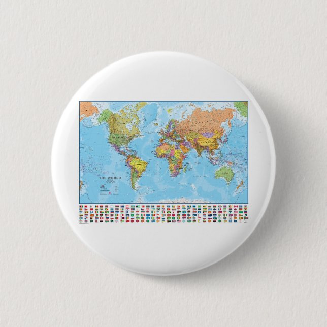 Political World Map with Flags 6 Cm Round Badge (Front)