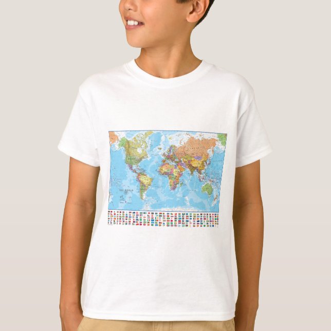 Political World Map with Flags T-Shirt (Front)