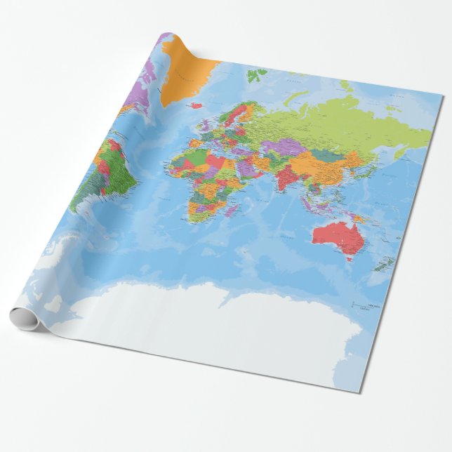 Political World Map Wrapping Paper (Unrolled)