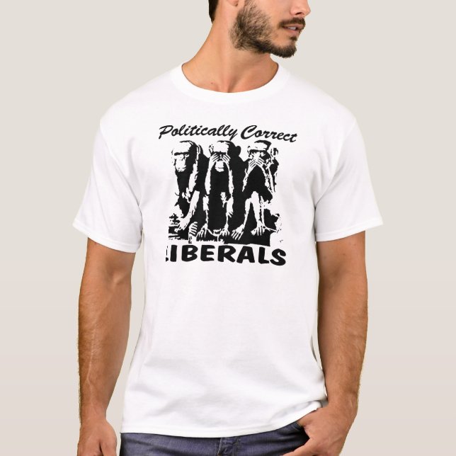 Politically Correct Liberals 3 Monkeys T-Shirt (Front)