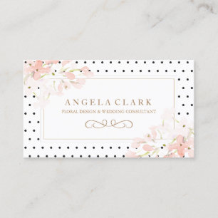 Polk a Dots and Pink Watercolour Blossoms Business Card