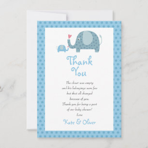 Polk Dot Elephants Baby Shower Thank You Poem Card