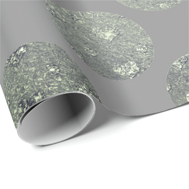 Polka Big Dots Teal Green Grey Metallic Graphite Wrapping Paper (Roll Corner)