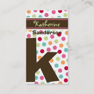 Polka Colour Candy Dots Monogram Alphabet Fun Cute Business Card