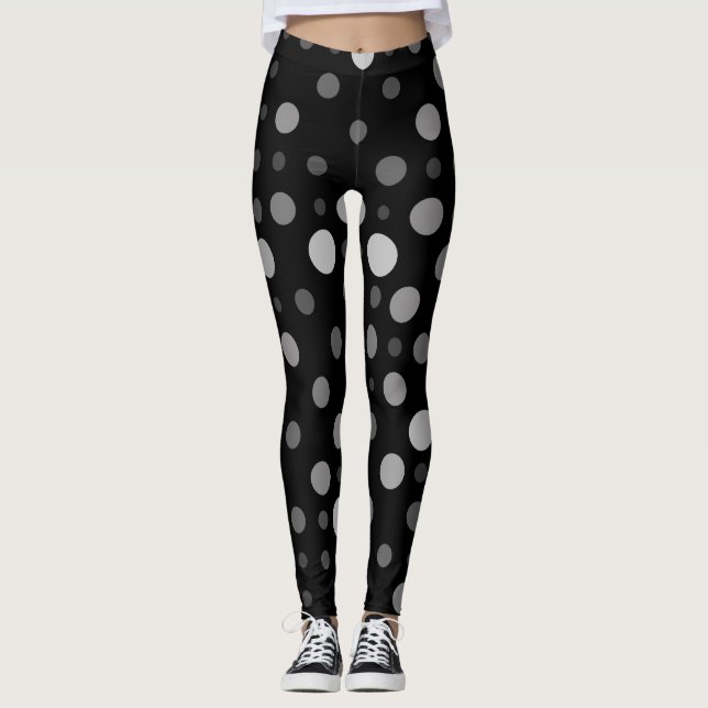 Polka Dot 01X.Grey Shade Black BG Leggings (Front)