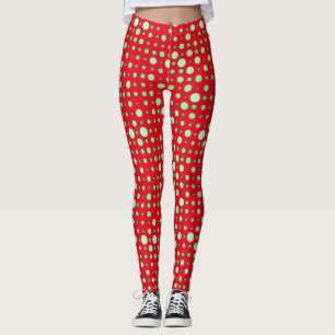 Polka Dot 02.Green. Red BG Leggings