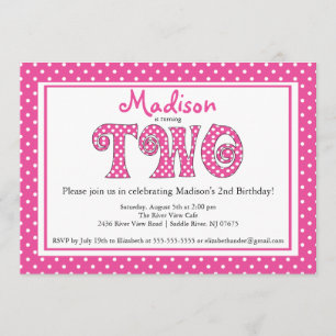 Polka Dot Alphabet 2nd Birthday Party Invitation