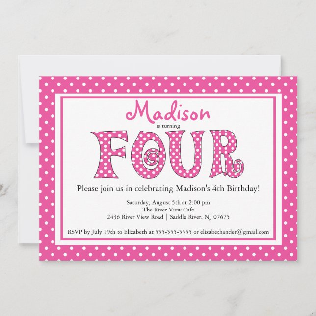Polka Dot Alphabet 4th Birthday Party Invitation (Front)