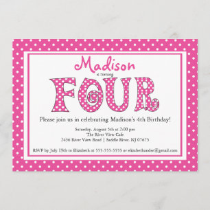 Polka Dot Alphabet 4th Birthday Party Invitation