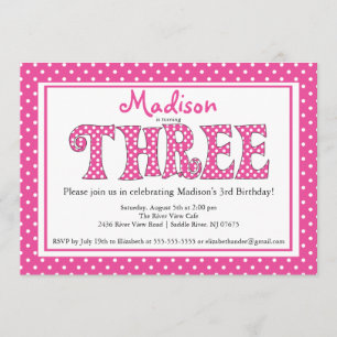 Polka Dot Alphabet Third Birthday Party Invitation