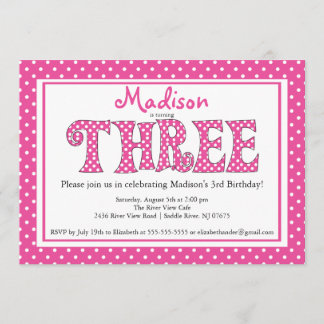Polka Dot Alphabet Third Birthday Party Invitation