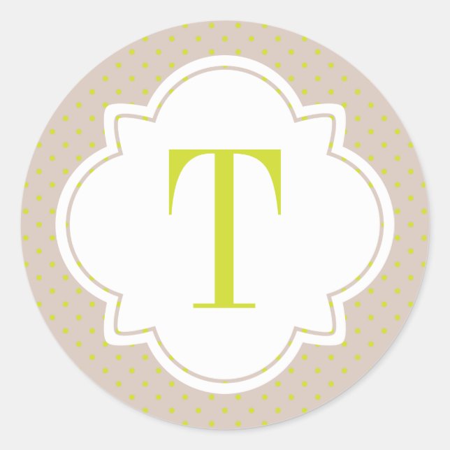 Polka Dot and Quatrefoil Single Letter Monogram Classic Round Sticker (Front)