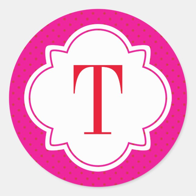 Polka Dot and Quatrefoil Single Letter Monogram Classic Round Sticker (Front)