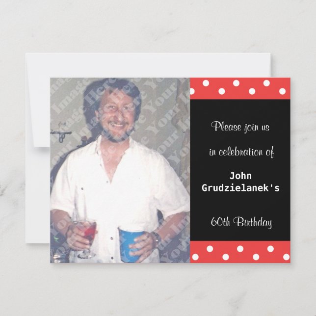 Polka Dot And Red Bubble 60th Birthday Celebration Invitation (Front)