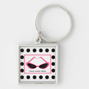 Polka Dot and Retro Pink Sunglasses Key Ring