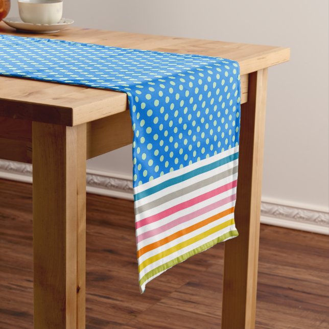Polka Dot and Stripe Pattern Colourful Modern Short Table Runner (In Situ)