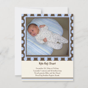 Polka Dot And Stripes Baby Boy Birth Announcement