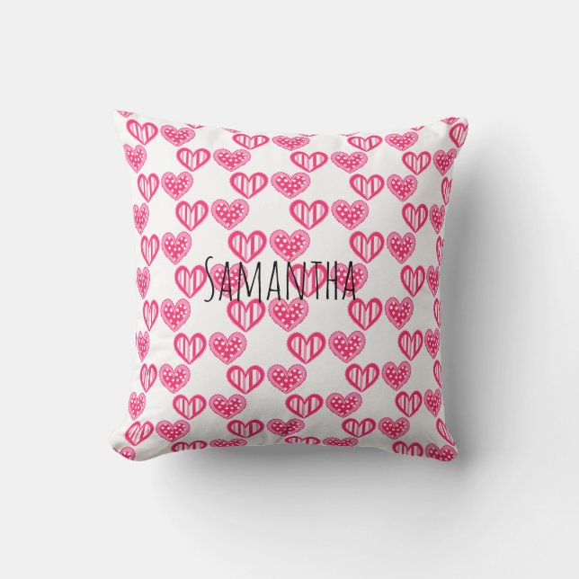 Polka Dot And Stripes Hearts Cushion (Front)