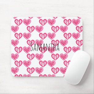 Polka Dot And Stripes Hearts Mouse Pad
