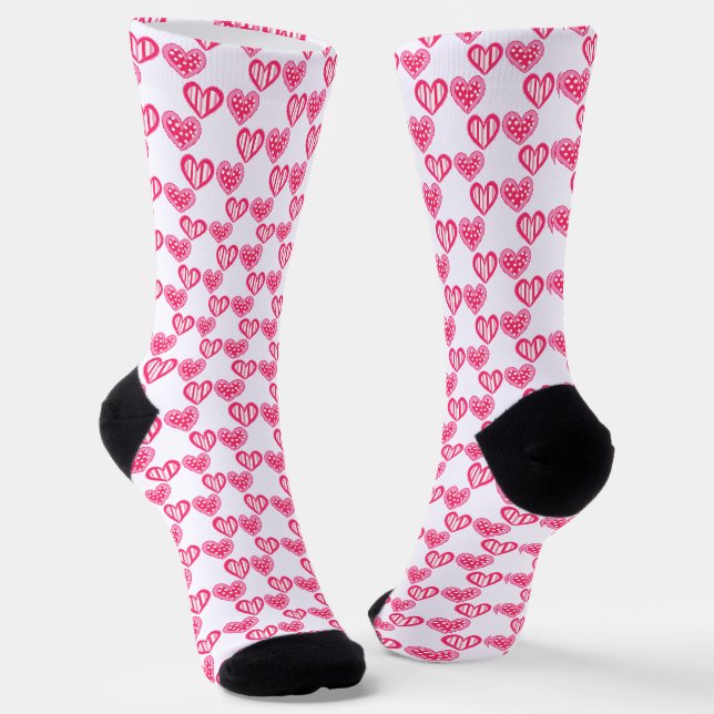 Polka Dot And Stripes Hearts Socks (Angled)