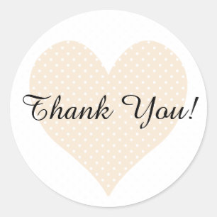 Polka Dot Antique White Heart Thank You Classic Round Sticker