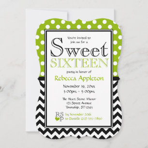 Polka Dot Apple Green Chevron Sweet Sixteen Invitation