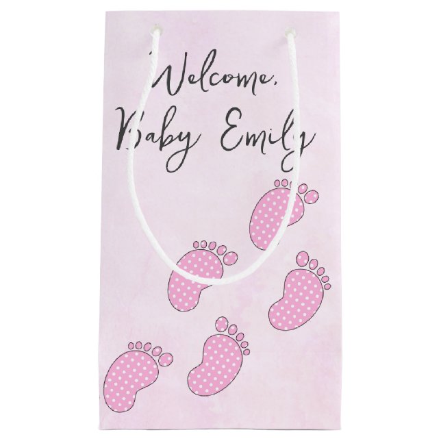 Polka Dot Baby Footprints  Small Gift Bag (Front)