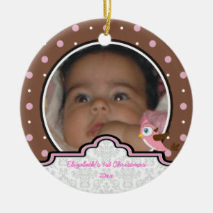 Polka dot baby girl first Christmas photo ornament