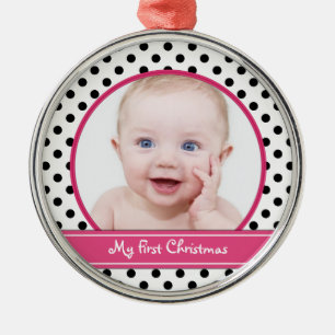 Polka Dot Baby's First Christmas Ornament