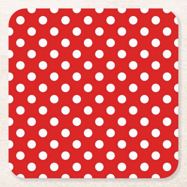 Polka dot background square paper coaster (Front)