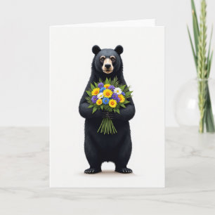Polka Dot Bear Flower Card