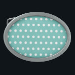 Polka Dot Belt Buckle (Aqua & White)<br><div class="desc">Vintage polka dots...  for those who love to live a retro lifestyle... 

Aqua background with white polka dots... 

Great little gift idea...  for birthdays,  celebrations,  holidays and more...  and an everyday essential... </div>