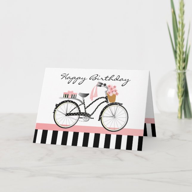 Polka Dot Bicycle-solid black/white back stripe Card (Front)