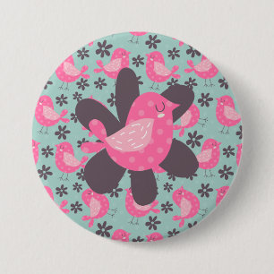 Polka Dot Birds and Flowers 7.5 Cm Round Badge